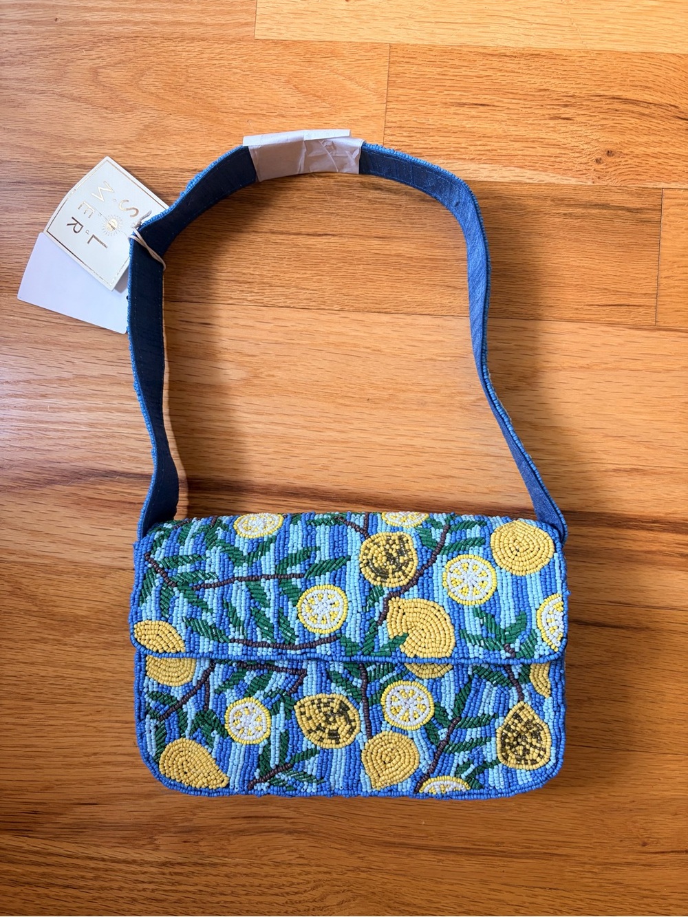 NWT Sol & Mer Beaded Lemon Shoulder Bag Viral Baguette purse striped lemons NEW